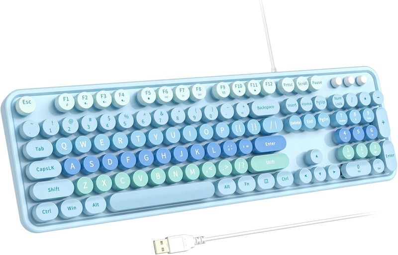 Atelus Large Print Keyboard, USB Wired Computer Keyboard with Retro Keycaps, Numeric Keypad and Media Hotkey for Office Desktop PC Laptop and Windows 7 8 10 11 (Blue Colorful) - Image 1